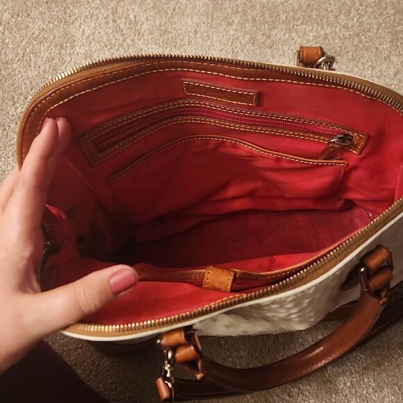 Dooney & Bourke Cream & Brown Ostrich-Inspired Leather Zip Satchel - Picture 11 of 16